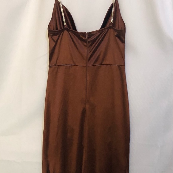 brown formal dress with slit - Picture 3 of 4